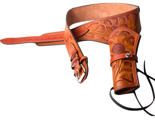 Hulara-Western-Pistolenholster. 45 Auto. 45 AKP. 44/45 Kaliber Cowboy Holster für Revolver Vollnarbenleder Pistolenholster mit Gürtel für Männer Kakaobraun