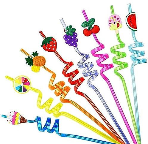 Reusable Drinking Straws, 8 Pieces Novelty Straws Colourful Bendy Straws Curly Straws Party Straws for Kids Birthday Family Reunion