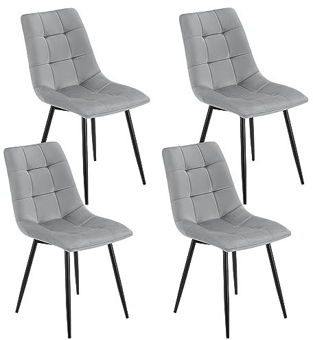 Juskys Esszimmerstühle Blanca 4er Set - Samt Stühle gepolstert - Stuhl für Esszimmer, Küche & Wohnzimmer - modern, belastbar bis 120 kg Hellgrau