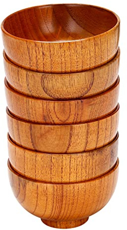 LEWITORS 6 StüCk Holzschalen für Lebensmittel Holzschalen Serviergeschirr für, Suppe, Dip, Kaffee, Tee und Suppenschüsseln, kleine Salatschüssel, Obst, Dekoration KüChe Besteck Set