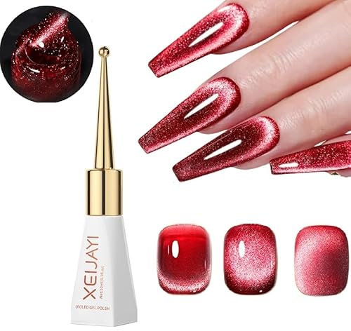 10ml Blood Red Cat Eye Gel Nail Polish, Crystal Cat Eye Gel Polish Kits Magnetic Nail Polish Set Holographic Cats Eyes Gel Nail Polish Shiny Diamond Glitter Gel, Galaxy Shiny CatEye Effect