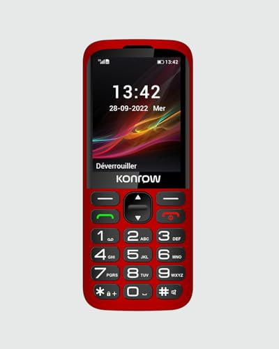 Konrow Senior 280 Next 4G (2.8'' - Double Sim - avec Station de Charge) Rouge