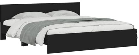 VidaXL Cadre de Lit Avec Tête de Lit Noir 180x200 cm, Sommier, Lit Double, Mobilier de Chambre