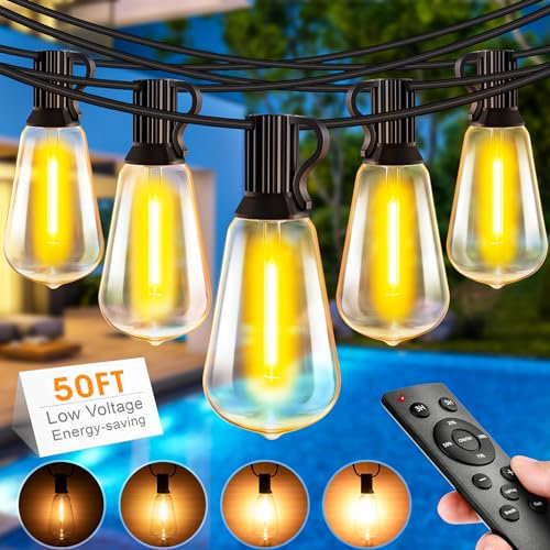 Light-Brightly Guirlande Lumineuse Exterieure 15M, Guirlande Guinguette Extérieur avec Télécommande 17+1 Ampoules ST38 Guirlande Exterieur pour Jardin Pergola Balcon Mariage
