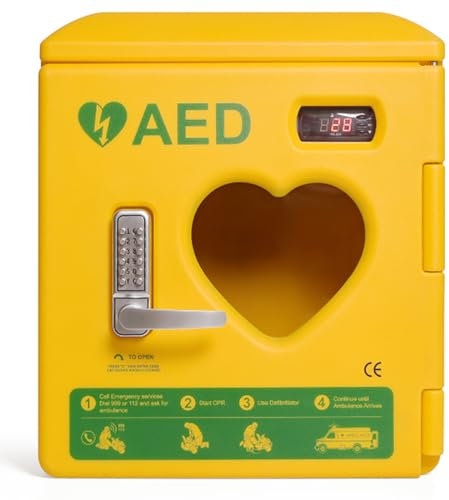 AED-Defibrillator-Aufbewahrungsschrank mit Temperaturkontrollsystem und Griff, Temperaturbereich von -20–70 °C, Doppelschaltersteuerung, passend für die meisten AED-Modelle, Heimbüro, passend für di