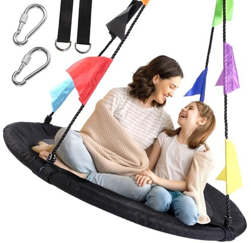 40 Inch Saucer Swing for Kids, Outdoor Tree Swing with Straps for Backyard