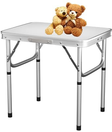 EFAN Table de Camping Pliante 2FT, Table de Pique-Nique Portable avec Poignée de Transport, pour Intérieur, Extérieur, Jardin, Fête, Barbecue, Hauteur Réglable, 60x45x26/56cm
