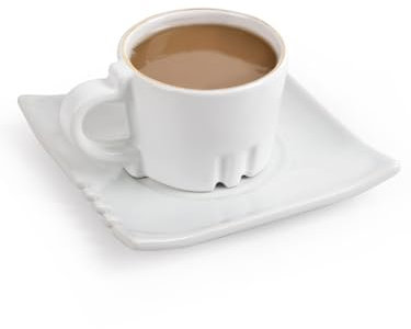 BosilunLife Coffee Cup with Saucer, Ceramic Cappuccino Cup and Saucer, 6 OZ/ 180 ml Espresso Cup, Comfortable Grip Handle, for Espresso, Latte, Cappuccino or Tea, White