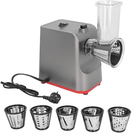 Grattugia Elettrica per Formaggio 250 W 5 in 1 Trituratore da Cucina per Insalata, Controllo a un Pulsante per Patate Al Formaggio, Frutta e Verdura (Spina europea 220 V)