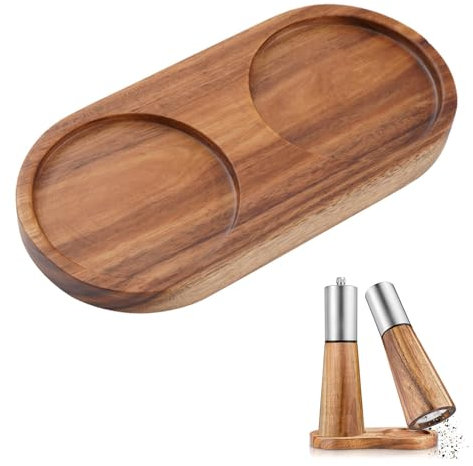 Tablett für Salz- und Pfeffermühle, Zubehör für Salz- und Pfeffermühlen, Salz- und Pfeffermühlentablett, Mühlenuntersetzer, Geeignet für Zuhause, Küche, Hotel, Café, 14.3 x 7 x 1.5cm