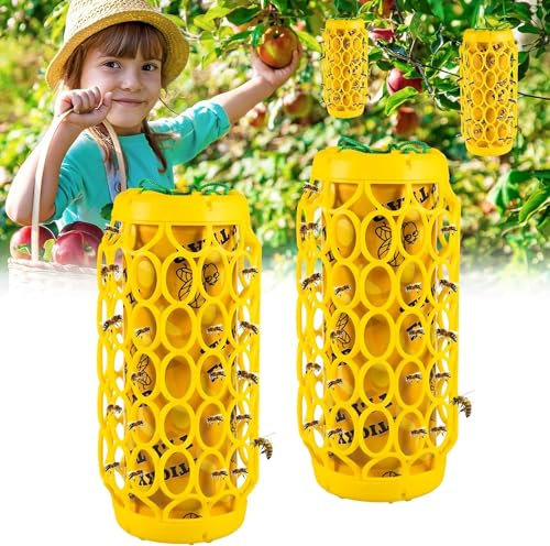 2 Pcs Wasp Trap, Insect Catcher for Wasps and Carpenter Bees, Wasp Killer Sticky Bug Boards Yellow Jacket Trap, Non-Toxic Reusable Wasp Nest killer