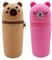 FEEITU Kawaii Trousse en silicone, trousse et pot à crayons, 2 en 1, mignonne trousse à crayons, porte-crayons pour écolière, adolescente, marron et rose, marron et rose, Kawaii