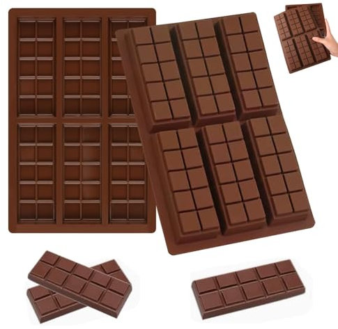 2 Pezzi stampi in silicone per Cioccolato, Stampi per Barrette di Cioccolato 6 Scomparti Antiaderente 25.8x16.9 cm, Stampo Tavoletta Cioccolato per Fatti in Casa Praline, Caramelle, Cioccolato, Torta