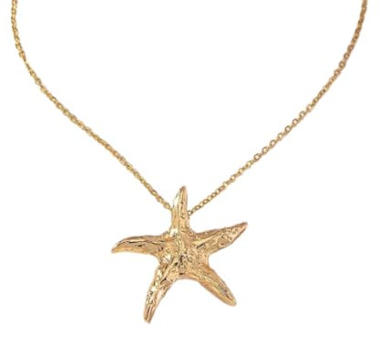 Textured Metal Starfish Pendant Necklace, 18 inches, Gold Plated Chain
