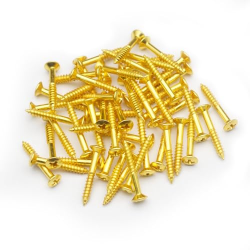 SAPHUE Befestigungsschrauben für E-Gitarre, Humbucker, Tonabnehmer, Rahmen, Befestigungsschraube, 2,5 x 18 mm (Gold), 50 Stück