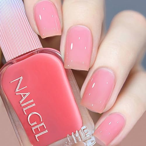 Pink Nail Polish, Coral Pale Pink Light Pink Baby Pink Nail Polish Nail Varnish, Natural Nude Jelly Quick Dry Breathable Long Lasting Oil Based Formula No UV Needed Nail Art Manicure for Women(12ML)