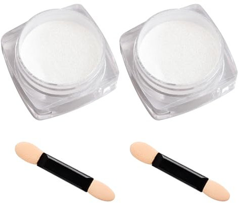 Pearl Chrome Nail Powder,2 Pcs White Chrome Nail Powder with Applicator Brush Mirror Effect Nail Art Pigment Powder Nail Glitter Powder for Nail Art Design DIY Decoration(2 Pcs)