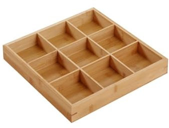 HAOHIZE Setzkasten Holz, Holztablett Geteilt Mit Fächern, Servierplatte Holz, Snack Kaffee Tee Obst Tablett Serviertablett, Sortiertablett aus Holz, Gitter Display für Küche, Bar, Party (33x33cm)