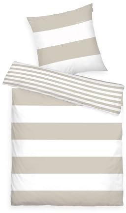 TOM TAILOR Renforcé-Bettwäsche, 80x80 cm + 155x220 cm, 100% Baumwolle/Renforcé, mit Wendemotiv und Markenreißverschluss, SIENA, Beige/Sand, Weiß