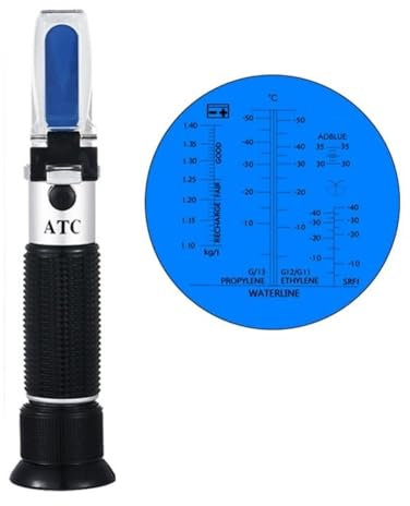KUMIAN Refraktometer, Handgehaltenes 4-in-1-Auto-Refraktometer, optisch, AdBlue, Harnstoff, Batterie, Frostschutzmittel, Reinigungsflüssigkeit mit schwarzer Tasche,ATC