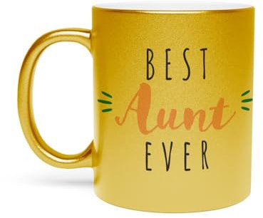 Mug Doré en Céramique Chromé - Best Aunt Ever Auntie Family - 325 ml
