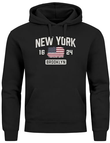 Neverless® Hoodie Herren New York Brooklyn Print USA Flagge Kapuzenpulli Männer Fashion Streetstyle schwarz S