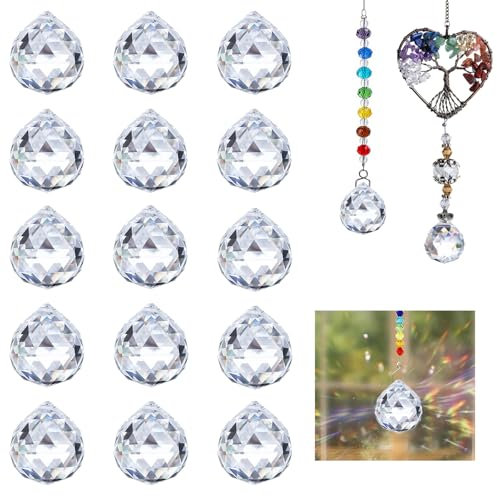 Suncatcher Crystal 15 Pieces, 20mm Sun Catchers for Windows Transparent Chandelier Crystals for Decorations, Light Hanging Crystals for Windows, Crystal Suncatcher for Weddings, Parties, Ceremonies