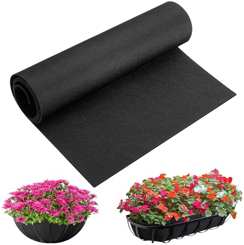 Adnee 100 x 35,6 cm Vlies-Blumentopf-Auskleidung, Rolle, schwarzer Filz-Hängekorb, Stoff-Pflanzgefäß, für Garten, Pflanzgefäß, Fenster, Hängeblumenkorb, Innen- und Außenbereich