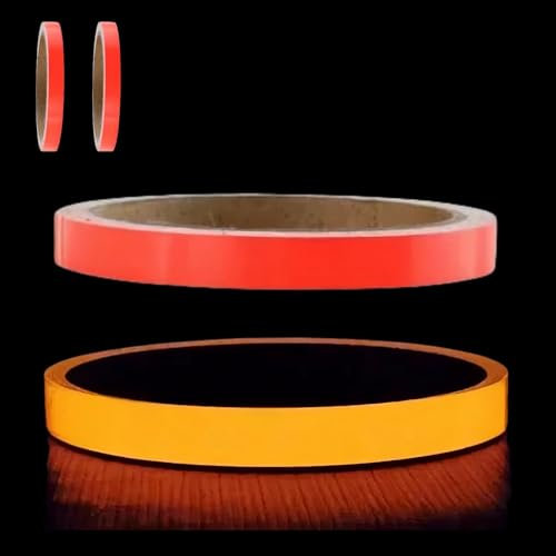 Mcoser Lot de 2 rouleaux de ruban adhésif fluorescent rouge - 10 mm x 10 m - Ruban adhésif phosphorescent pour décoration de fête - Ruban d'avertissement fluorescent pour escaliers et scène
