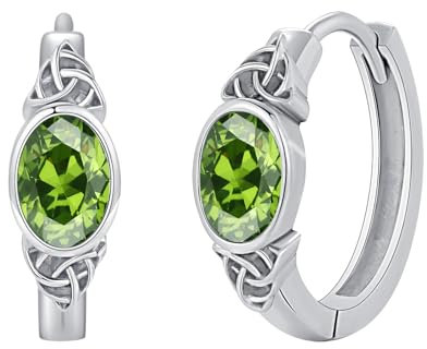 OHAYOO Keltische Ohrringe Damen 925 Sterling Silber Geburtsstein Creolen Ohrringe Keltische Geburtsstein August Peridot Schmuck für Damen Mädchen Frauen