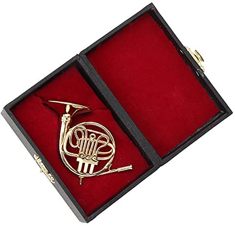 Miniatur Französisch Horn Gold Plattiert Mini Runde Horn Ornament Replik Instrument Dekoration Haus mit Geschenketui für Weihnachten Geburtstag Geschenke Musikliebhaber