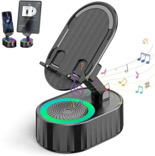 Induction Bracket Speaker, Wireless Induction Audio Bluetooth Speaker 5-in-1 Phone Holder Emergency Rechargeable (3000mAh) with Colorful Ambient Light 300° Foldable for iOS Android Tablet, Gift for Me