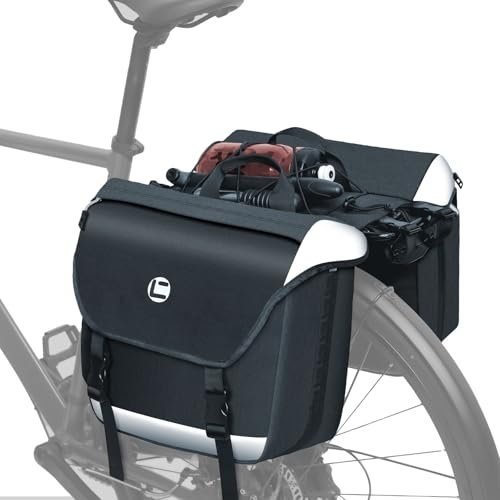 Sacoche Velo, 35L Sacoche Velo Porte Bagage Arriere avec Réflecteurs/Housse de Pluie Imperméable, Sacoche Velo Arriere pour Vélo Électrique/VTT, Sacoche Porte Bagage Velo, Sac Porte Bagage Velo