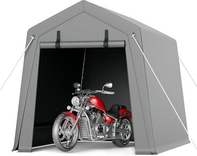 GarveeLife Capanno per garage portatile con porta arrotolabile con cerniera, telo impermeabile resistente, per moto, bici, legna da ardere, attrezzi da giardino, 1,8 x 2,4 m