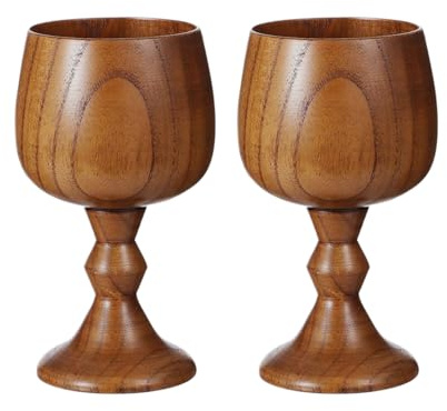 TBWHL Calice da vino in legno fatto a mano, 141,7 g, calice vintage da vino e comunione, bicchieri da vino eleganti in legno, perfetti per matrimoni, Natale, eucaristia, Kiddush 150 ml (2 pezzi)