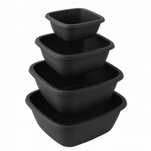 4er Set Quadratische Plastikschüssel BPA-frei – Waschschüssel & Waschwanne aus Kunststoff – 4L, 6L, 9,5L & 13L Plastikschüsseln - Plastikwanne für Haushalt, Reinigung, Garten (Anthrazit)