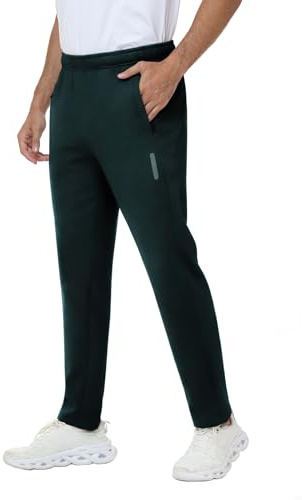 Rvinroo Jogginghose Herren Cotton-Freizeithose Golfhose Baumwoll–Stretchstrick mit Reißverschluss Taschen mit elastischem Bund Trainingshose Herren Dunkelgrün L