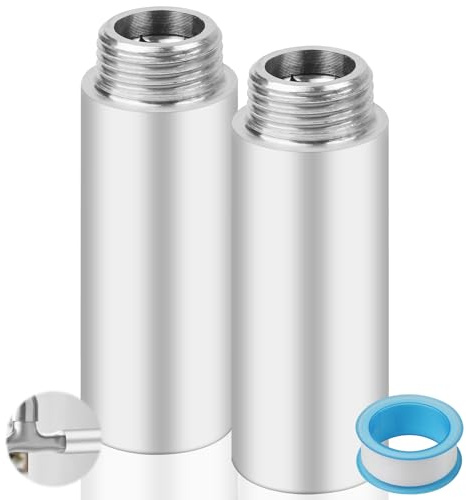 YFLeomry Lot de 2 Pièces Rallonge Robinet en Acier Inoxydable Dimension G1/2 x 70mm Raccord Fileté Rallonge de Robinet, Rallonge Colonne de Douche pour Robinet de Cuisine, Salle de Bain