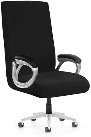 Litrue Bürostuhl Bezug Schwarz Drehstuhl Stuhlbezug Überzug Bürostuhlabdeckung Elastische Sitzbezug für Armlehne Bürostuhls Computer Stuhl Schreibtischstuhl(No Stuhl,L)