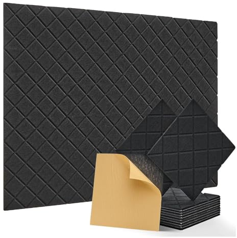 Bosiyrggrl 12Pack Acoustic Panels with Self-Adhesive, 12x12x0.4In Sound Proof Foam Panels, Sound Absorbing Tile for Walls Black