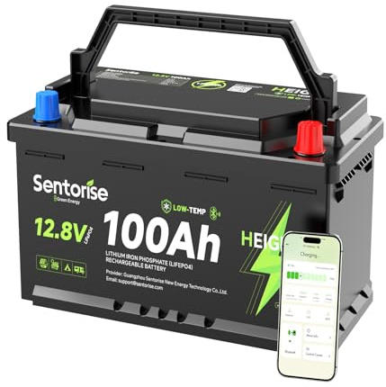 SENTORISE 12V 100Ah LiFePO4 Battery H190 (188mm Height) with Bluetooth & BMS, Deep Cycle Lithium Battery for RV, Campervan, Boat, Solar, Off-Grid, 1280Wh, Low Temp Protection