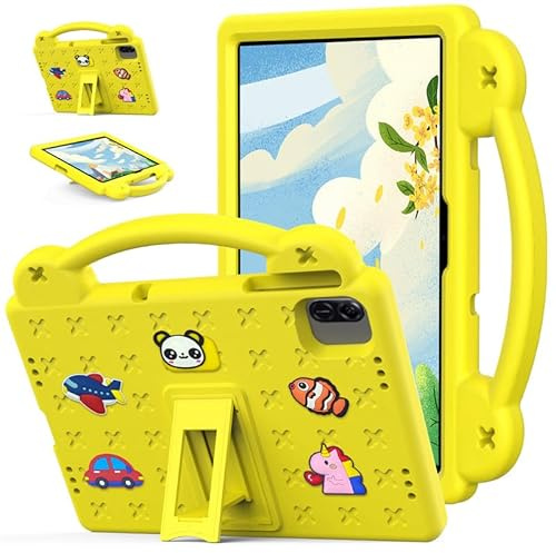 Funda para Honor Pad X8a de 11 pulgadas 2024 apta para niños, asa con soporte, dibujos animados lindos de bricolaje, espuma EVA, ligera, a prueba de golpes, color amarillo