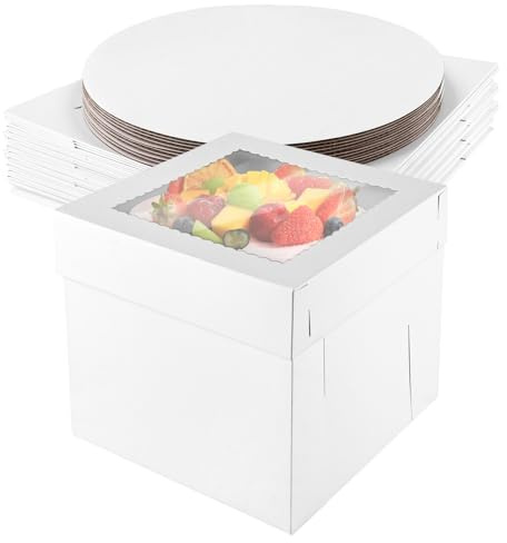 APACALI 10 Stück Tortenbox, Tortenkarton Hoch, Kuchenbox weiß,Pappkuchenbox Kuchentransportbox mit Sichtfenster,Kuchenbox Karton Tortentransportbox für Kuchen,Gebäck