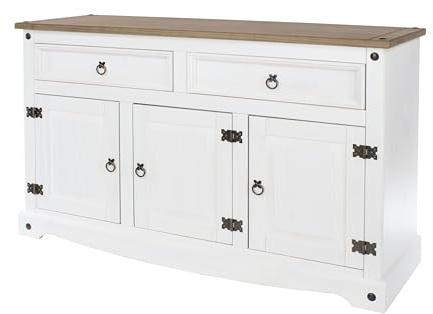 Corona Premium Medium Sideboard - 2 Wide Drawers and 3 Doors with Adjustable Shelf in Antique, Grey or White Wax (White)