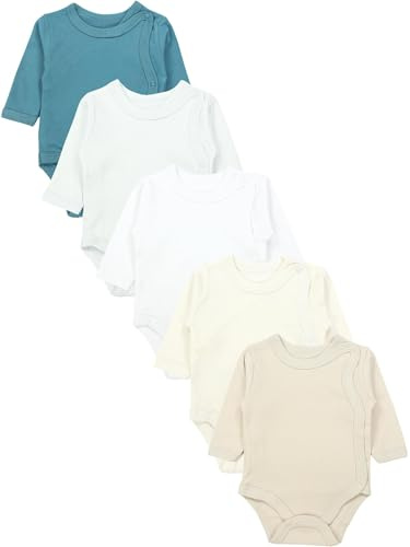 TupTam Wickelbody Langarm Baby Body - Unisex Body Baby im 5er Set aus Baumwolle, Farbe: Beige_Grau_Blau, Größe: 74