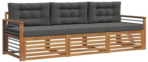 vidaXL Outdoor-Sofagarnitur mit Kissen 3 pcs Natur und Anthrazit, Garten, modernes Ecksofa, belastbare Gartenmöbel, Lounge für Terrasse, ideales Set für Balkon