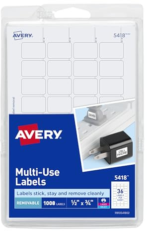 Avery 5418 Etiketten, ablösbar, zum Drucken oder Schreiben, Weiß, 1,3 x 1,9 cm, 1008 Stück
