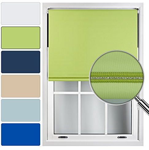 FURNISHED Blackout Roller Blinds with Decorative Diamond Braiding Design Easy Install Cut to Size Made to Measure Blind, Lime Green, 150W x 165L cm