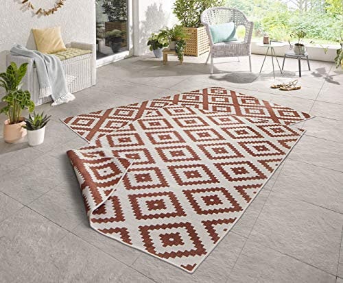 NORTHRUGS Outdoor Teppich Malta-Wendeteppich Wetterfest Modernes Geometrisches Muster Läufer für Balkon Terrasse Garten Wintergarten Wohnzimmerteppich Wasserfest, Polypropylen, Terra,Creme, 200x290cm