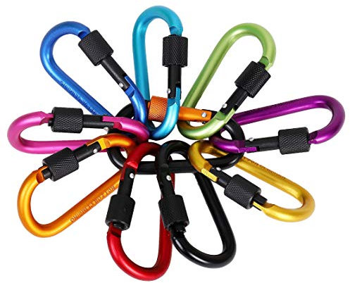 Karabiner Schlüsselanhänger ,Karabinerhaken 10 Stück D-Ring Rostfreier Aluminium Legierung Schraubkarabiner Carabiner mit Schraubverschluss für Outdoor Aktivitäten Camping Wandern Trekking Angeln